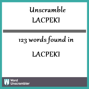 123 words unscrambled from lacpeki