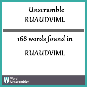 168 words unscrambled from ruaudviml