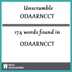 174 words unscrambled from odaarncct