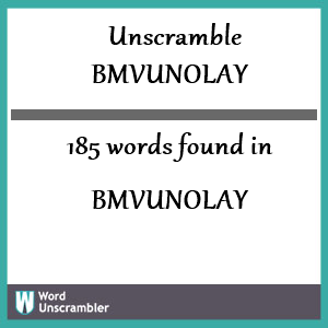 185 words unscrambled from bmvunolay