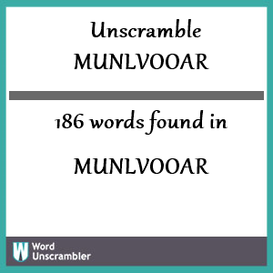 186 words unscrambled from munlvooar