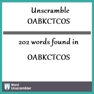 202 words unscrambled from oabkctcos