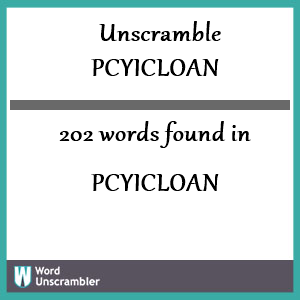 202 words unscrambled from pcyicloan