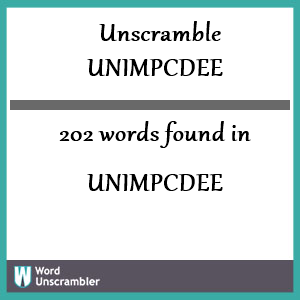 202 words unscrambled from unimpcdee
