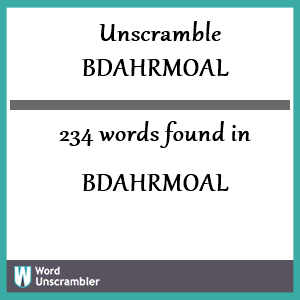 234 words unscrambled from bdahrmoal