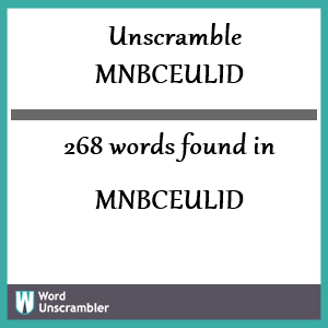 268 words unscrambled from mnbceulid