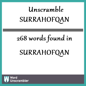 268 words unscrambled from surrahofqan
