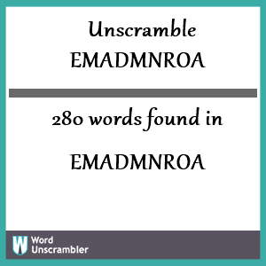 280 words unscrambled from emadmnroa