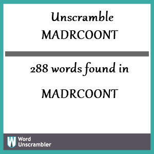 288 words unscrambled from madrcoont