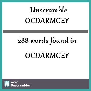 288 words unscrambled from ocdarmcey